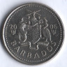 Монета 25 центов. 2006 год, Барбадос.