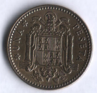 Монета 1 песета. 1953(63) год, Испания.