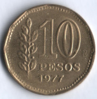 Монета 10 песо. 1977 год, Аргентина. 200 лет со дня рождения Гильермо Брауна.