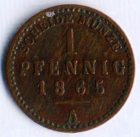 Монета 1 пфенниг. 1865(A) год, Саксен-Веймар-Эйзенах.