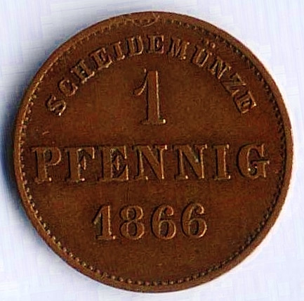 Монета 1 пфенниг. 1866 год, Саксен-Майнинген.