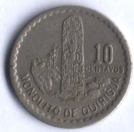 Монета 10 сентаво. 1976 год, Гватемала.