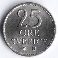 Монета 25 эре. 1972(U) год, Швеция.