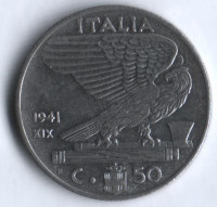 Монета 50 чентезимо. 1941(Yr.XIX) год, Италия. Магнитная.