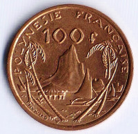 Монета 100 франков. 2004 год, Французская Полинезия.