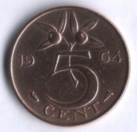 Монета 5 центов. 1964 год, Нидерланды.