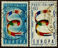 Набор почтовых марок (2 шт.). "Европа (C.E.P.T.)". 1957 год, Италия.