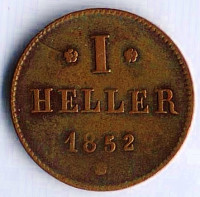 Монета 1 геллер. 1852 год, Гессен-Дармштадт.