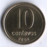 Монета 10 сентаво. 2004 год, Аргентина.