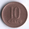 Монета 10 центов. 1991 год, Литва.