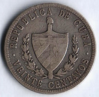 Монета 20 сентаво. 1915 год, Куба.