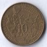Монета 10 франков. 1982 год, Франция. 100 лет со дня смерти Леона Гамбетта. Брак. Поворот на 90⁰.