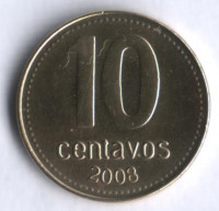 Монета 10 сентаво. 2008 год, Аргентина.