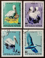 Набор почтовых марок (4 шт.). "Всемирный фонд дикой природы - "Пеликаны"". 1984 год, Болгария.