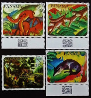 Набор почтовых марок (8 шт.). "Картины с животными". 1967 год, Панама.