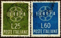 Набор почтовых марок (2 шт.). "Европа (C.E.P.T.)". 1959 год, Италия.