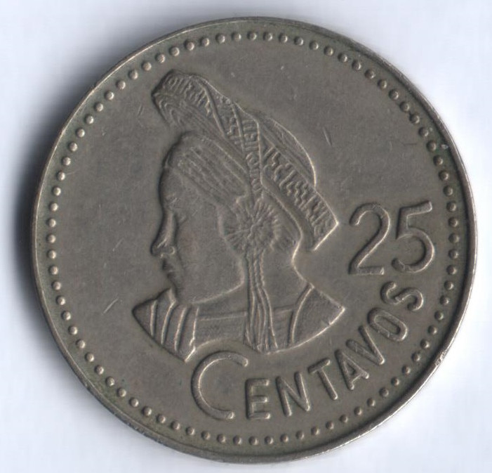 Монета 25 сентаво. 1985 год, Гватемала.