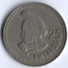 Монета 25 сентаво. 1985 год, Гватемала.