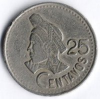 Монета 25 сентаво. 1988 год, Гватемала.