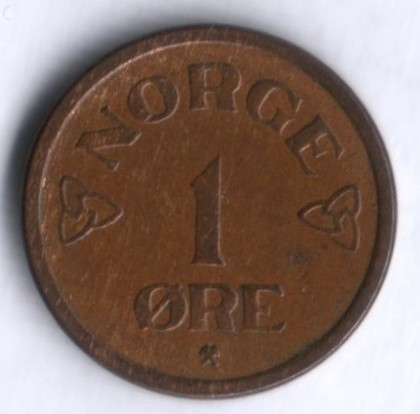 Монета 1 эре. 1955 год, Норвегия.