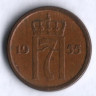 Монета 1 эре. 1955 год, Норвегия.