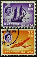 Набор почтовых марок (2 шт.). "Королева Елизавета II". 1955 год, Сингапур.