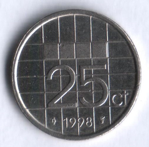 Монета 25 центов. 1998 год, Нидерланды.