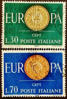 Набор почтовых марок (2 шт.). "Европа (C.E.P.T.)". 1960 год, Италия.