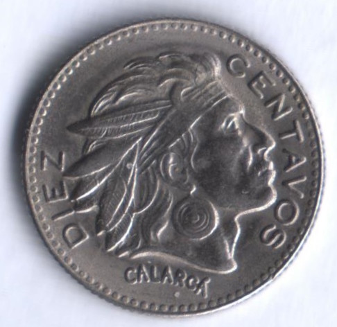 Монета 10 сентаво. 1954 год, Колумбия.