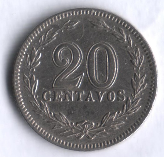 Монета 20 сентаво. 1916 год, Аргентина.