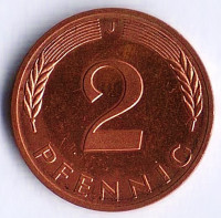 Монета 2 пфеннига. 1979(J) год, ФРГ.