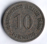 Монета 10 пфеннигов. 1898 год (E), Германская империя.