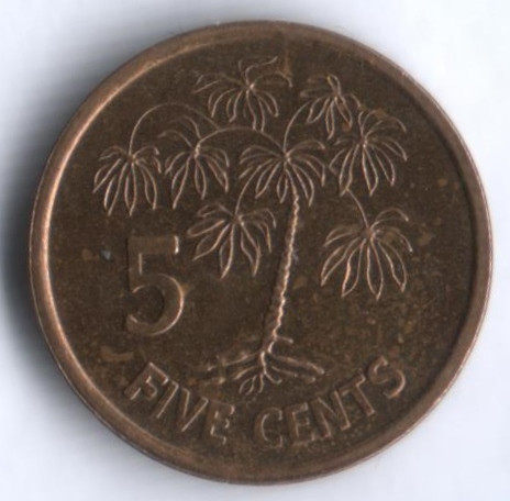 Монета 5 центов. 2012 год, Сейшельские острова.