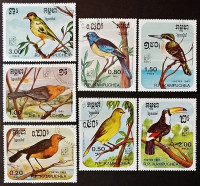 Набор почтовых марок (7 шт.). "Птицы-1985". 1985 год, Камбоджа.