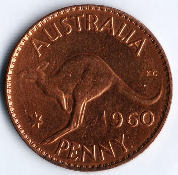 Монета 1 пенни. 1960(p) год, Австралия.