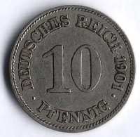Монета 10 пфеннигов. 1901 год (E), Германская империя.