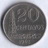 Монета 20 сентаво. 1967 год, Бразилия.