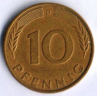 Монета 10 пфеннигов. 1990(D) год, ФРГ.