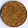 Монета 10 пфеннигов. 1990(D) год, ФРГ.
