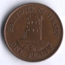 Монета 1 пенни. 1989 год, Джерси.