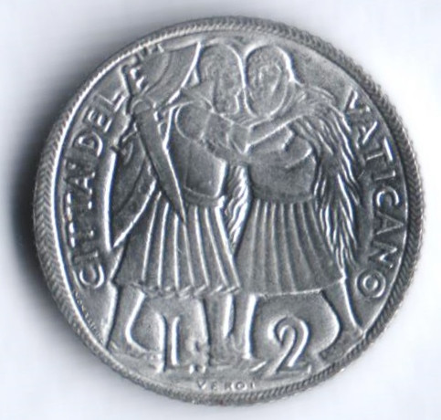 Монета 2 лиры. 1975 год, Ватикан. Лето Господне.