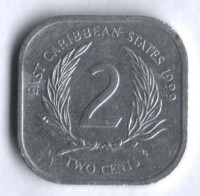 Монета 2 цента. 1999 год, Восточно-Карибские государства.