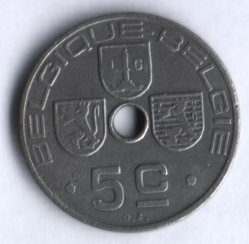 Монета 5 сантимов. 1941 год, Бельгия (Belgique-Belgie).