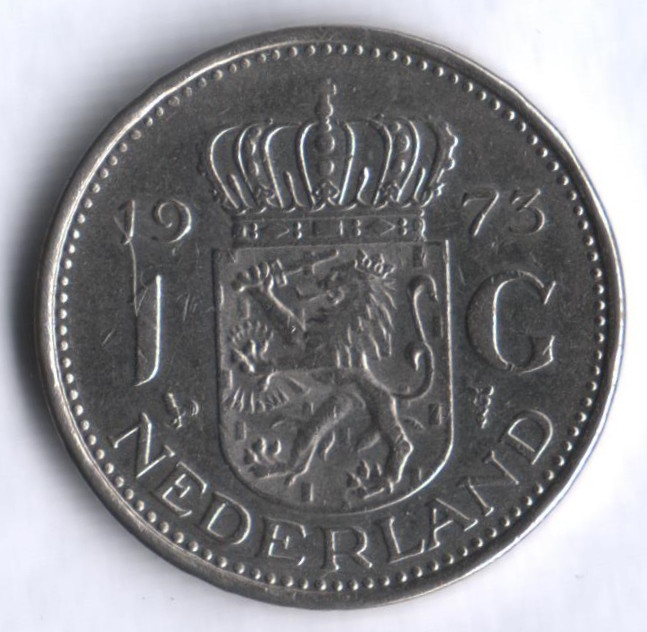 Монета 1 гульден. 1973 год, Нидерланды.