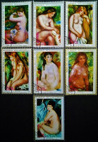 Набор почтовых марок (7 шт.). "Картины Пьера Огюста Ренуара". 1973 год, Экваториальная Гвинея.