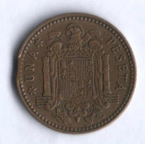 Монета 1 песета. 1966(67) год, Испания. Брак. Выкус.