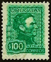 Почтовая марка (100 p.). "Генерал Хосе Артигас". 1972 год, Уругвай.
