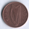 Монета 1 пенни. 1971 год, Ирландия.