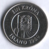 Монета 1 крона. 1989 год, Исландия.