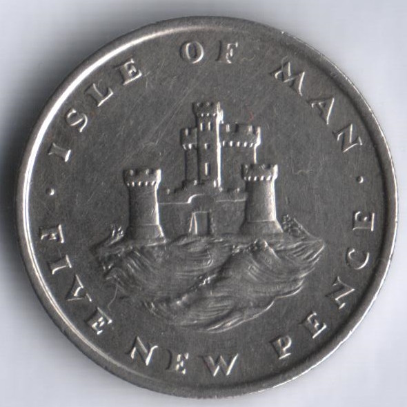 Монета 5 новых пенсов. 1975 год, Остров Мэн.